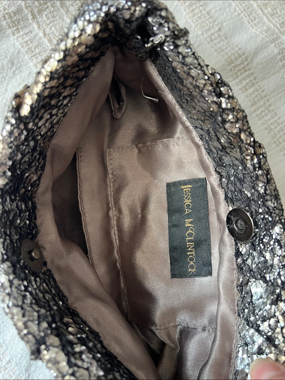 Jessica McClintock magnetic closure evening clutch bag